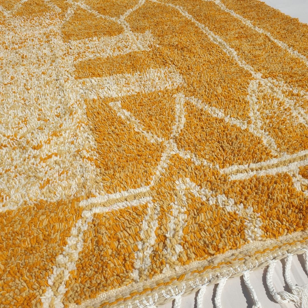 Tricia | Yellow Moroccan Rug 6x9 - Handmade Beni Ourain Wool Rug | 6'63x9'29 ft | 202x283 cm - OunizZ