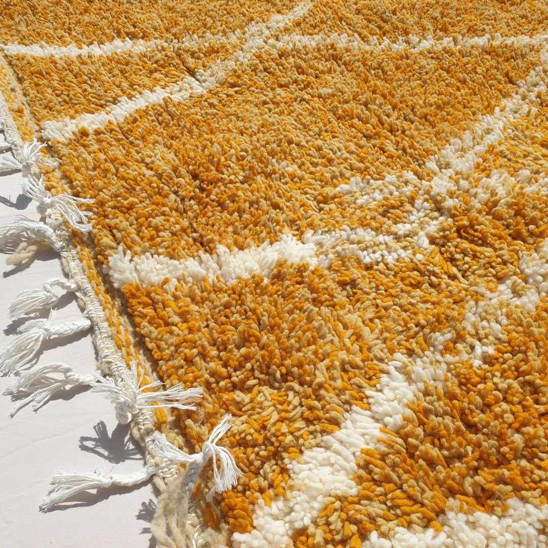 Tricia | Yellow Moroccan Rug 6x9 - Handmade Beni Ourain Wool Rug | 6'63x9'29 ft | 202x283 cm - OunizZ