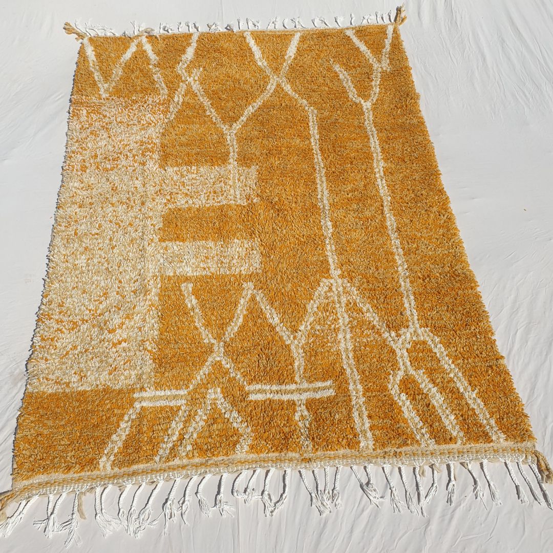 Tricia | Yellow Moroccan Rug 6x9 - Handmade Beni Ourain Wool Rug | 6'63x9'29 ft | 202x283 cm - OunizZ