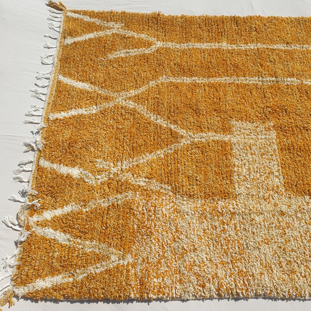Tricia | Yellow Moroccan Rug 6x9 - Handmade Beni Ourain Wool Rug | 6'63x9'29 ft | 202x283 cm - OunizZ