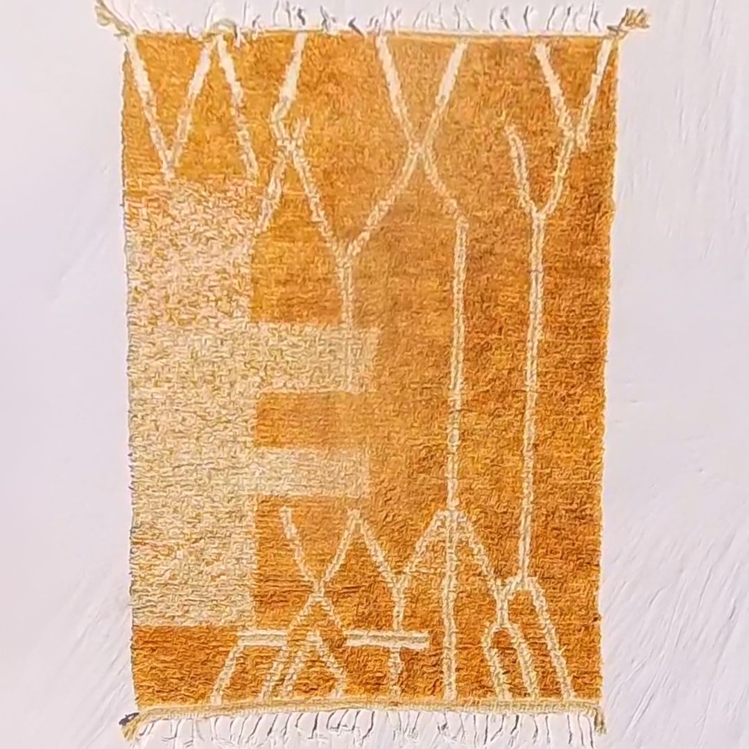 Tricia | Yellow Moroccan Rug 6x9 - Handmade Beni Ourain Wool Rug | 6'63x9'29 ft | 202x283 cm - OunizZ