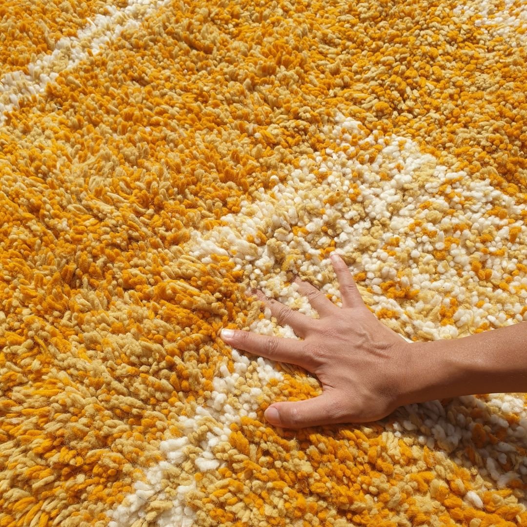 Tricia | Yellow Moroccan Rug 6x9 - Handmade Beni Ourain Wool Rug | 6'63x9'29 ft | 202x283 cm - OunizZ