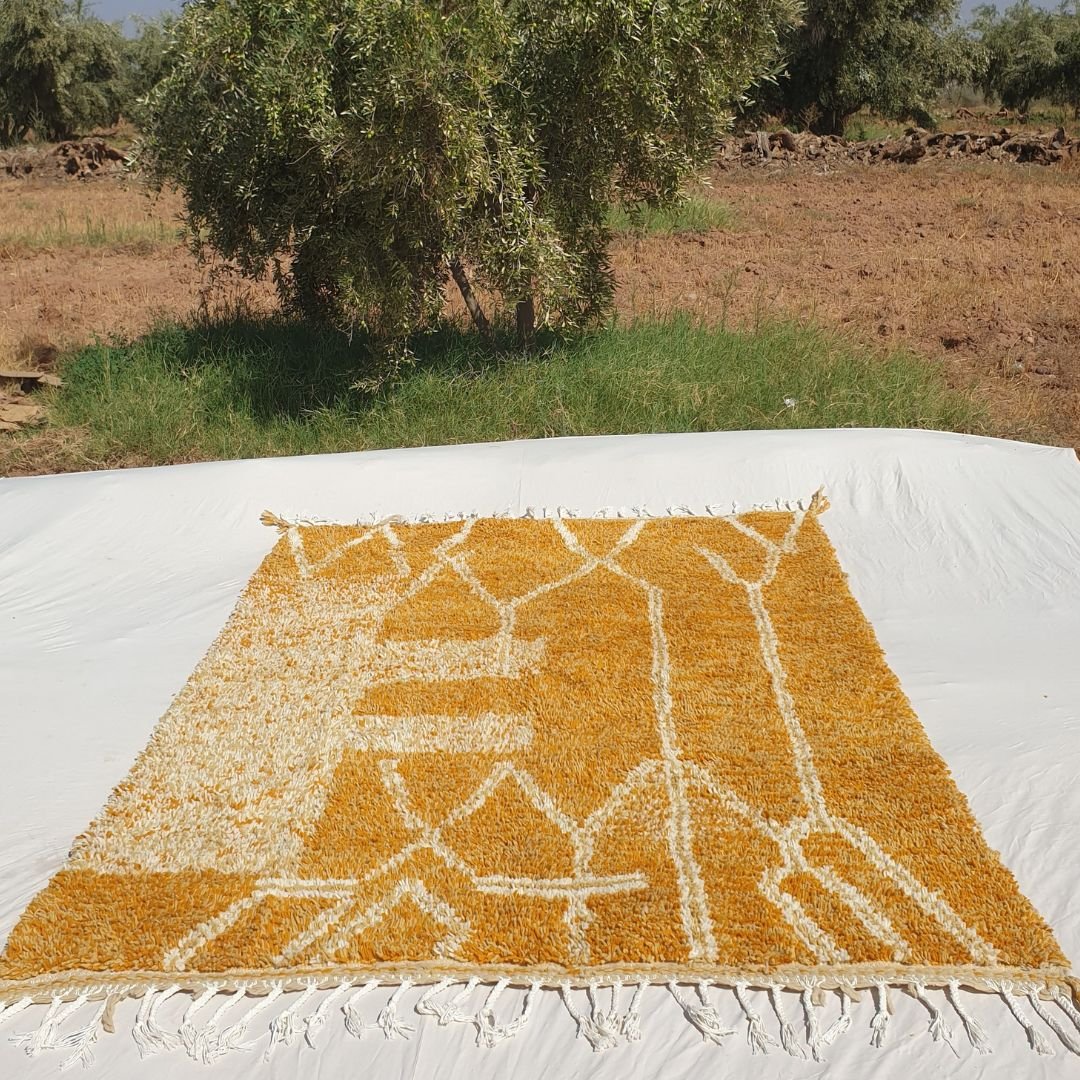 Tricia | Yellow Moroccan Rug 6x9 - Handmade Beni Ourain Wool Rug | 6'63x9'29 ft | 202x283 cm - OunizZ