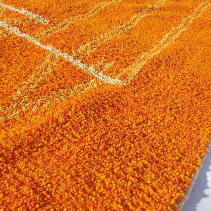 Trigia | Handmade Boujad Rug 6x10 ft – Vibrant Orange & Yellow Abstract Geometric Moroccan Wool Carpet | 6'5"x10'2" ft | 196x309 cm - OunizZ