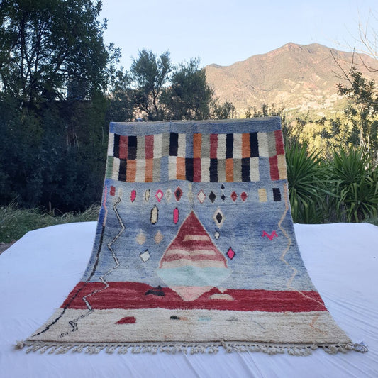 Wajdia - Blue & Red Berber Moroccan Rug 6x10 | Authentic Boujad handmade Moroccan Carpet | 6'92x10'07 Ft | 211x307 cm - OunizZ