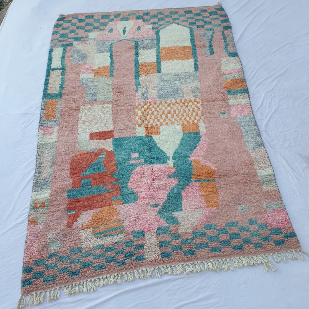 Wakefa - Vibrant 6x10 Boujad Moroccan Rug - Handwoven Colorful Berber Wool Carpet | 6'43x9'94 Ft | 196x303 cm - OunizZ