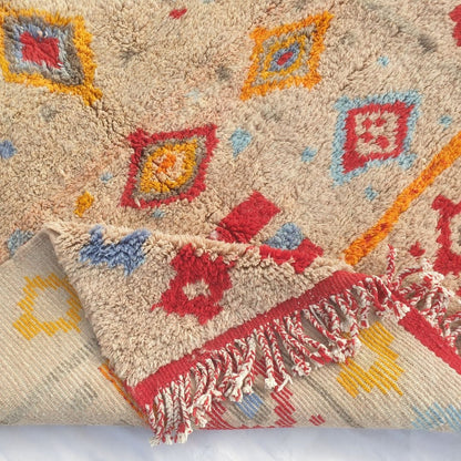 Wania - Handmade Beni Mrirt Moroccan Rug 6x9 ft – Plush Multicolor Diamond Geometric Moroccan Shag Wool Rug | 6'9"x9'9" Ft | 206x298 cm - OunizZ