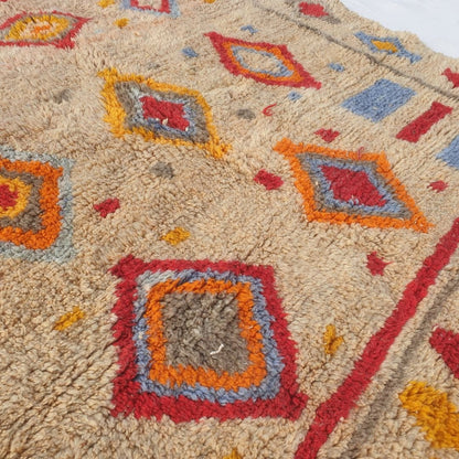 Wania - Handmade Beni Mrirt Moroccan Rug 6x9 ft – Plush Multicolor Diamond Geometric Moroccan Shag Wool Rug | 6'9"x9'9" Ft | 206x298 cm - OunizZ
