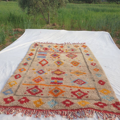 Wania - Handmade Beni Mrirt Moroccan Rug 6x9 ft – Plush Multicolor Diamond Geometric Moroccan Shag Wool Rug | 6'9"x9'9" Ft | 206x298 cm - OunizZ