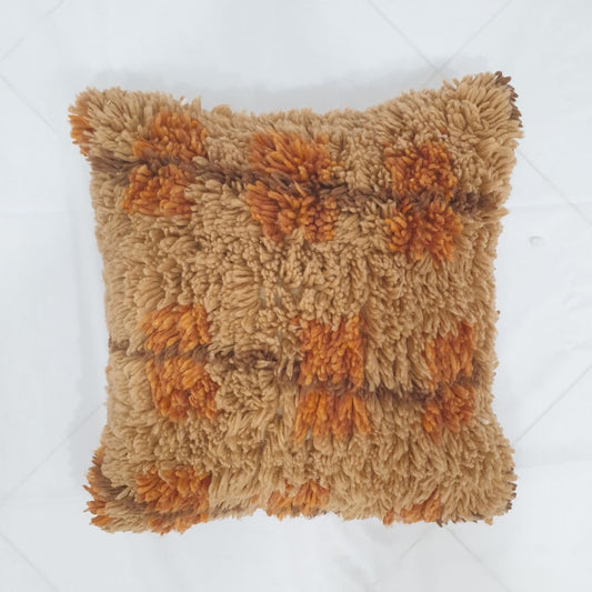 Warm Rust Cushion Cover – Plush Handwoven Checkered 20x20 inches | 50x50 cm - OunizZ
