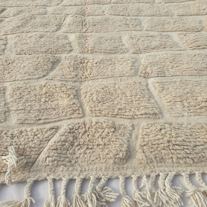 Yabre - Ivory Beni Ourain Rug - Brick Cobblestone Carved Relief Moroccan Berber Carpet | 6'7"x10'3" Ft | 201x314 cm - OunizZ