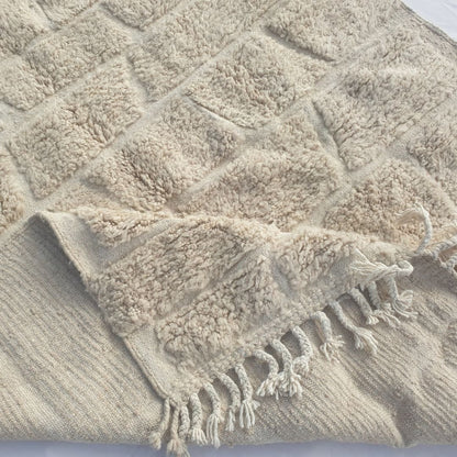 Yabre - Ivory Beni Ourain Rug - Brick Cobblestone Carved Relief Moroccan Berber Carpet | 6'7"x10'3" Ft | 201x314 cm - OunizZ