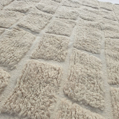 Yabre - Ivory Beni Ourain Rug - Brick Cobblestone Carved Relief Moroccan Berber Carpet | 6'7"x10'3" Ft | 201x314 cm - OunizZ