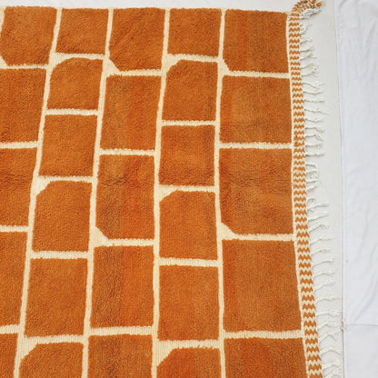 Yajri | Beni Ourain 7x9 Checkered Moroccan Rug Rust Color Ultra Soft | Handmade Berber Wool Carpet | 7x9'77 Ft | 213x298 cm - OunizZ