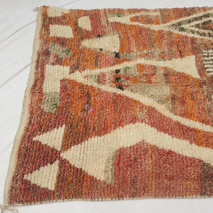 Zafla - Rust Moroccan Rug with Cream Triangle Mountain Design - Handwoven Berber Carpet | 6'3"x10'4" Ft | 191x316 cm - OunizZ
