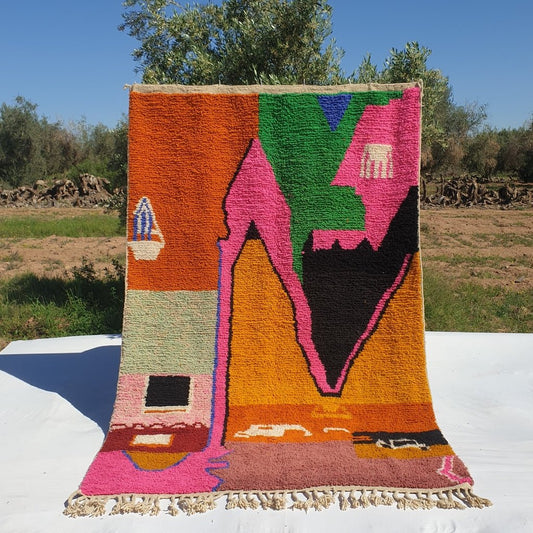 Aro - MOROCCAN BOUJAAD RUG | Berber Colorful Area Rug for living room Handmade Authentic Wool | 9'9x6'4 Ft | 302x195 cm - OunizZ