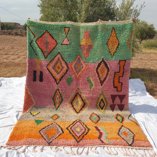 Authentic Boujad Rug Moroccan Colorful Living room carpet | 9'3x6'9 Ft | 283x210 cm | WINAT | 100% wool handmade - OunizZ