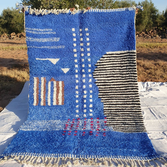 BENI OUARAIN RUG Soft & Thick Colorful Living Room Carpet | Moroccan High Pile Area Rug Berber Authentic Wool | 9'7x6'3 Ft | 2,96x1,92 m | Santina - OunizZ