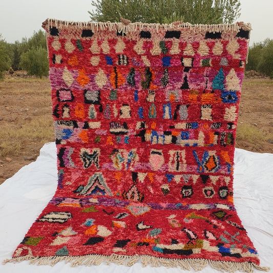 BENI OUARAIN RUG Soft & Thick Red Orange Living Room Carpet | Moroccan High Pile Area Rug Berber Authentic Wool | 9'6x6'6 Ft | 3x2 m | Laysa - OunizZ