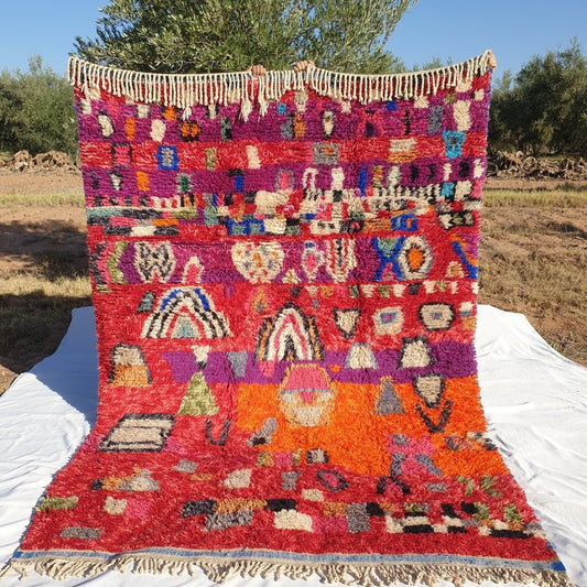 BENI OUARAIN RUG Soft & Thick Red Orange Living Room Carpet | Moroccan High Pile Area Rug Berber Authentic Wool | 9'7x6'8 Ft | 3x2 m | Laysa - OunizZ