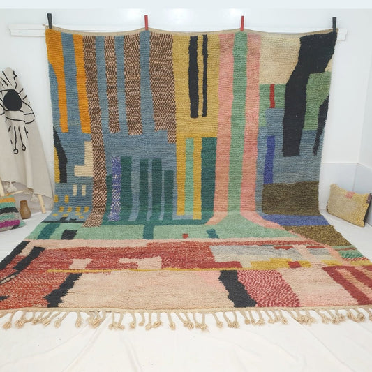 Boujaad Rug Large Moroccan colorful carpet | BIGRANA | 12'9x9'9 Ft | 3,92x3,02 m | 100% wool handmade in Morocco - OunizZ