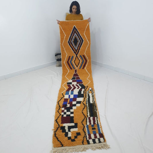 CALY Runner | 11'5x2'6 Ft | 3,5x0,79 m | Moroccan Colorful Rug | 100% wool handmade - OunizZ
