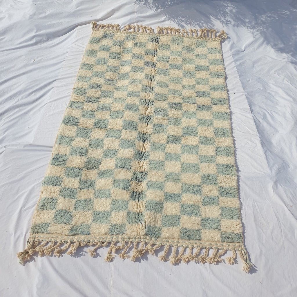 Checkered Rug Beni Ouarain Moroccan Blue Carpet | 7'8x5' Ft | 2,37x1,54 m | DAMA | 100% wool handmade - OunizZ