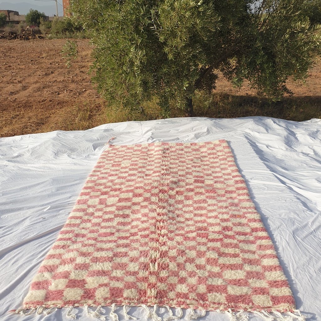 Checkered Rug Beni Ourain Moroccan Pink Carpet | 9x6 Ft | 2,73x1,84 m | DAMA | 100% wool handmade - OunizZ