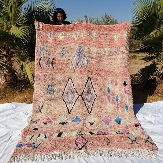 Customized BIBOUZ | 6x8'5 Ft | Moroccan VINTAGE STYLE Colorful Rug | 100% wool handmade - OunizZ