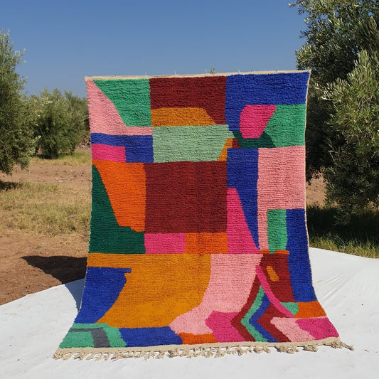 Farhi - MOROCCAN RUG BOUJAAD | Berber Colorful Area Rug for living room Handmade Authentic Wool | 9'70x6'60 Ft | 297x200 cm - OunizZ