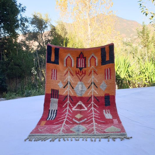 Lamuna - Moroccan Rug Boujaad | Colorful Authentic Berber Handmade Bedroom Rug | 7'22x4'40 Ft | 2,20x1,34 m - OunizZ