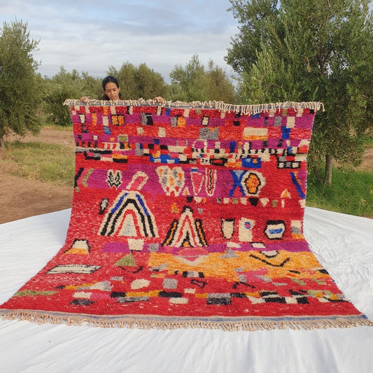 Layssa | BENI OUARAIN MOROCCAN Area Rug Soft & Thick Red for Living Room or Bedroom | Moroccan High Pile Rug Berber Authentic Wool | 10'2x8'14 Ft | 310x248 cm - OunizZ