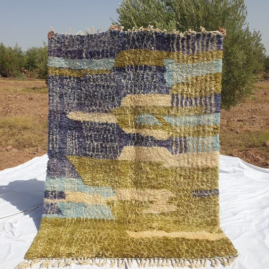 Moroccan Beni Ouarain Green & Blue Rug | KIZAM | 7'5 x 5'6 Ft | 2,3x1,7 m | 100% wool handmade - OunizZ