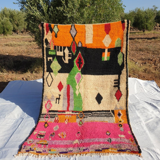 MOROCCAN BOUJAAD RUG | Moroccan Berber Rug | Colorful Rug Moroccan Carpet | Authentic Handmade Berber Bedroom Rugs | 7'9x4'9 Ft | 2,40x1,48 m - OunizZ