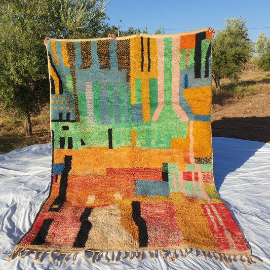 MOROCCAN BOUJAAD RUG | Moroccan Berber Rug | Colorful Rug Moroccan Carpet | Authentic Handmade Berber Bedroom Rugs | 9'8x6'6 Ft | 3x2m - OunizZ