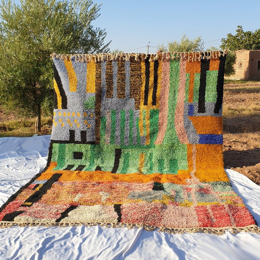 MOROCCAN BOUJAAD RUG | Moroccan Berber Rug | Colorful Rug Moroccan Carpet | Authentic Handmade Berber Living room Rugs | 13'3x9'8 Ft | 406x298 cm - OunizZ