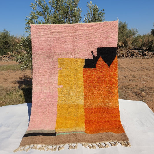 MOROCCAN BOUJAAD RUG | Moroccan Berber Rug | Orange Rug Moroccan Carpet | Authentic Handmade Berber Bedroom Rugs | 9'6x6'5 Ft | 3x2 m - OunizZ