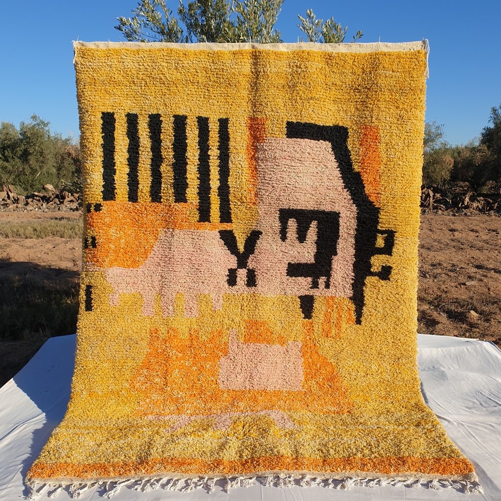MOROCCAN BOUJAAD RUG | Moroccan Berber Rug | Orange & Yellow Moroccan Carpet | Authentic Berber Bedroom Rug | 10'3x7'4 Ft | 3,15x2,27 m - OunizZ