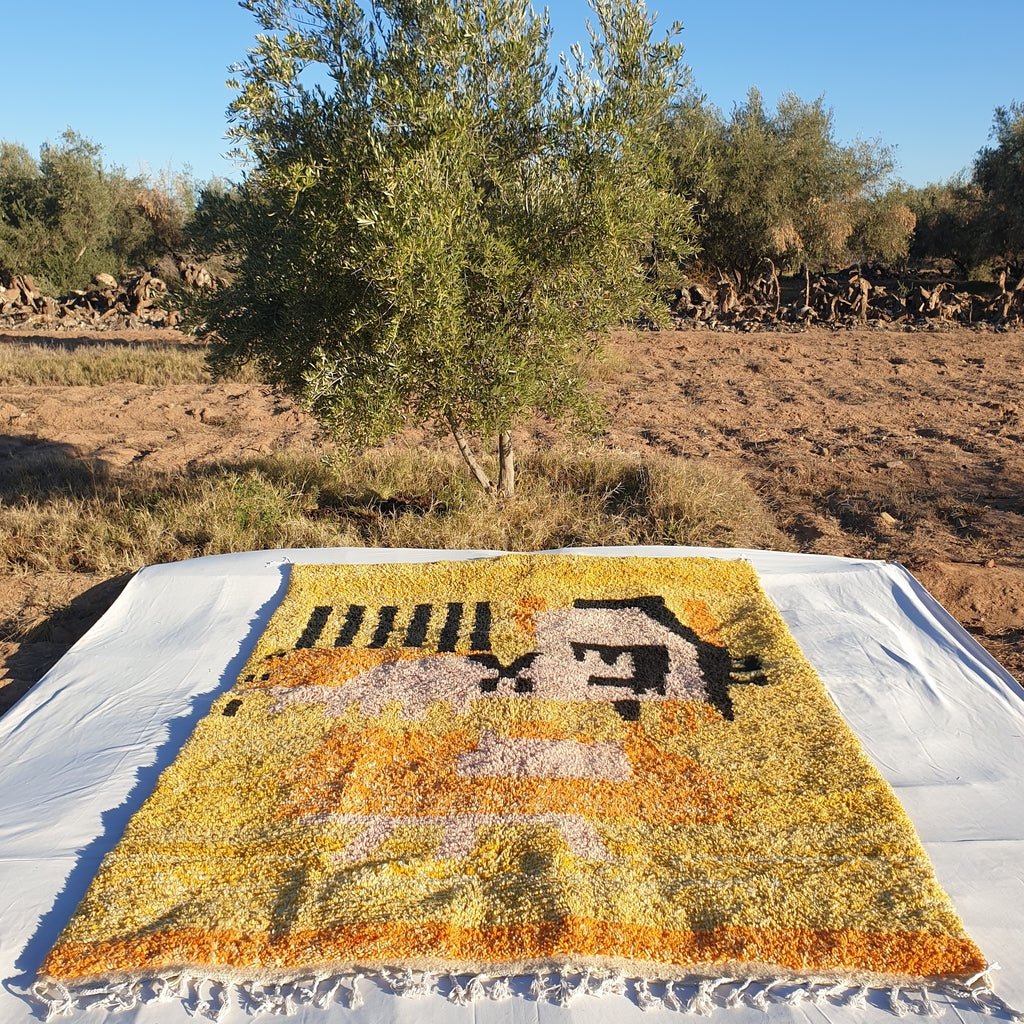 MOROCCAN BOUJAAD RUG | Moroccan Berber Rug | Orange & Yellow Moroccan Carpet | Authentic Berber Bedroom Rug | 10'3x7'4 Ft | 3,15x2,27 m - OunizZ