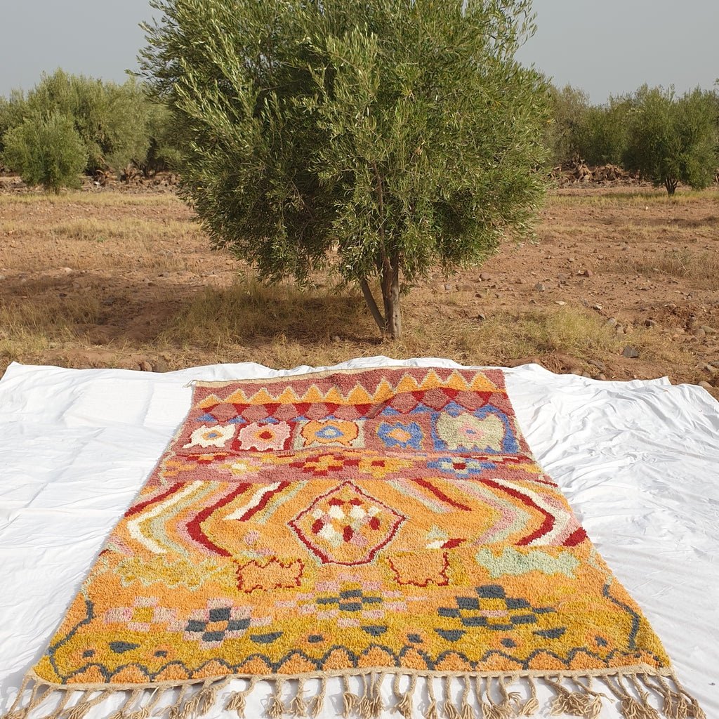 MOROCCAN BOUJAAD RUG | Moroccan Berber Rug | Orange Yellow Red Moroccan Carpet | Authentic Berber Living room Rug | 9'9x6'4 Ft | 3x2 m - OunizZ