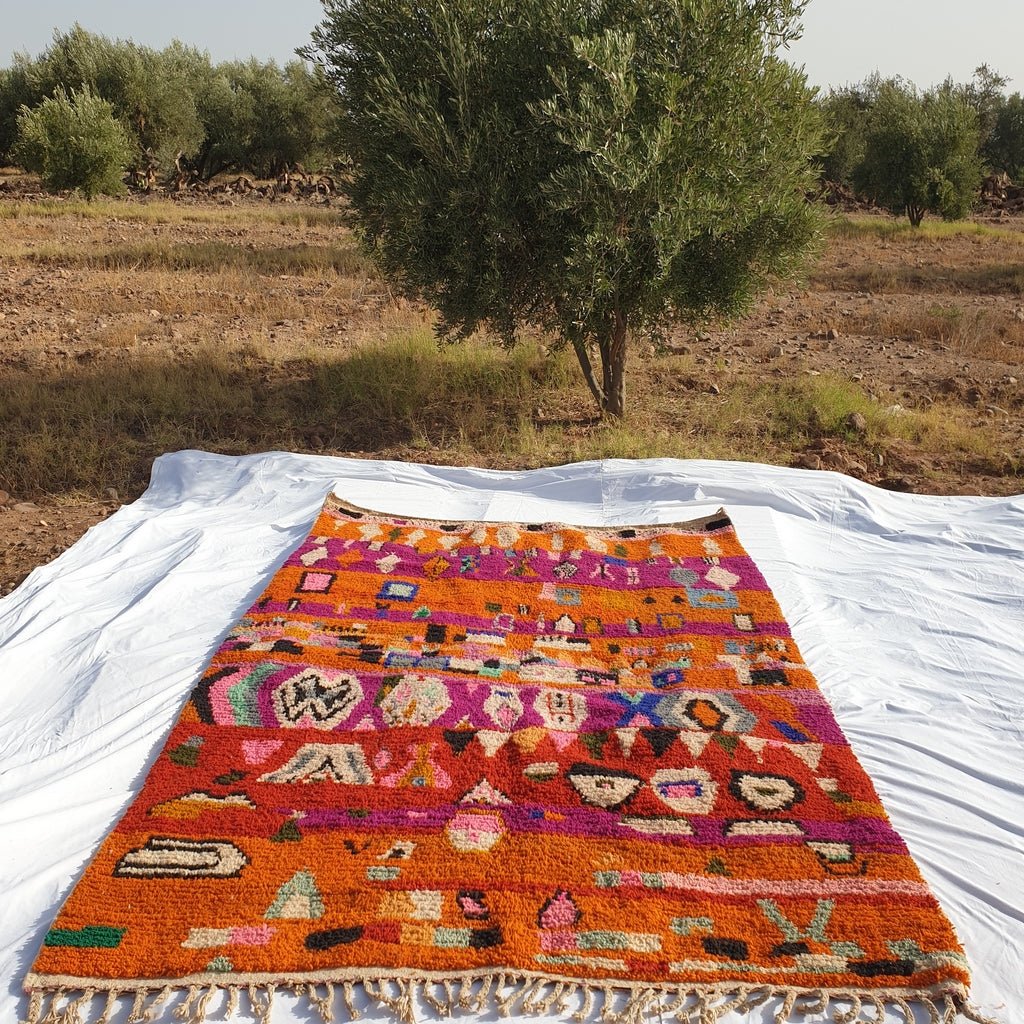 Moroccan Rug Boujaad Orange Living room & Bedroom carpet | 9'8x6'6 Ft | 300x202 cm | MACHBA | 100% wool handmade - OunizZ