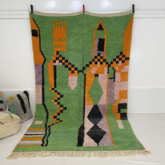Moroccan Rug Green Boujaad | 9'6x6 Ft | 2,94x1,81 m | RABIA | 100% wool handmade - OunizZ
