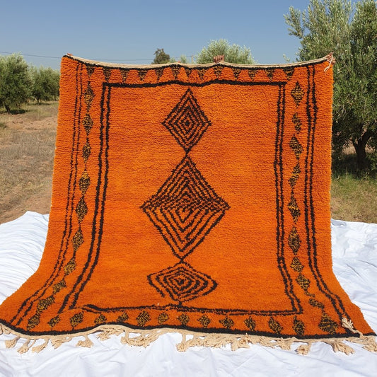 Moroccan Rug Orange Boujaad | 9x8 Ft | 2,80x2,46 m | PICATA | 100% wool handmade - OunizZ