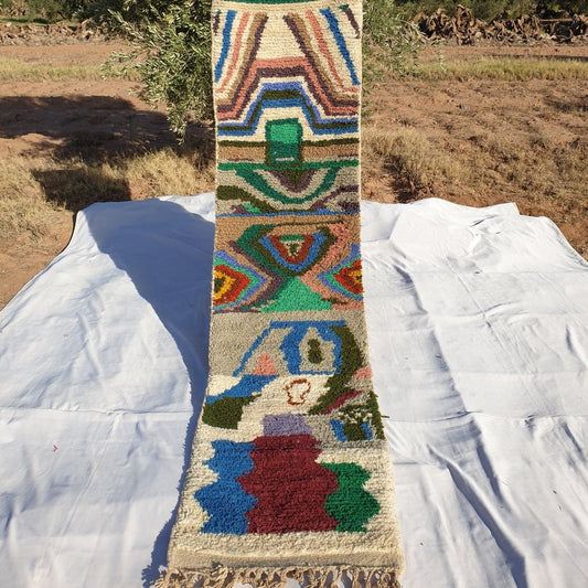 Moroccan Runner Rug | Authentic Boujaad Runner | Colorful Wool Rug | Berber Runner | Hallway Runner | 10'1 x 2'6 Ft | 3,08x78 cm - OunizZ