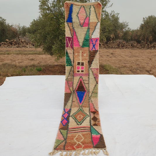 Moroccan Runner Rug | Authentic Boujaad Runner | Colorful Wool Rug | Berber Runner | Hallway Runner | 9'9 x 2'1 Ft | 3x0,64 m - OunizZ