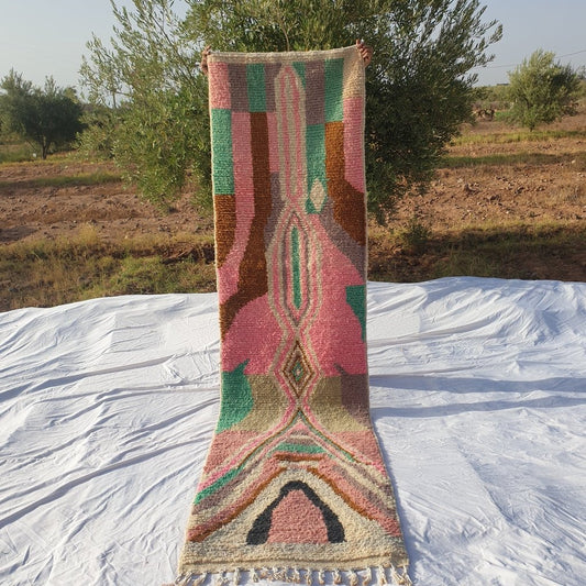 Moroccan Runner Rug | Authentic Boujaad Runner | Colorful Wool Rug | Berber Runner | Lightweight | Hallway Runner | Geometric | 11'2 x 2'4 Ft | 342x72 cm - OunizZ