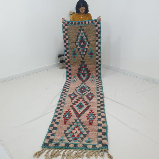 MRAH Runner | 11'3x2'7 Ft | 3,44x0,83 m | Moroccan Colorful Rug | 100% wool handmade - OunizZ