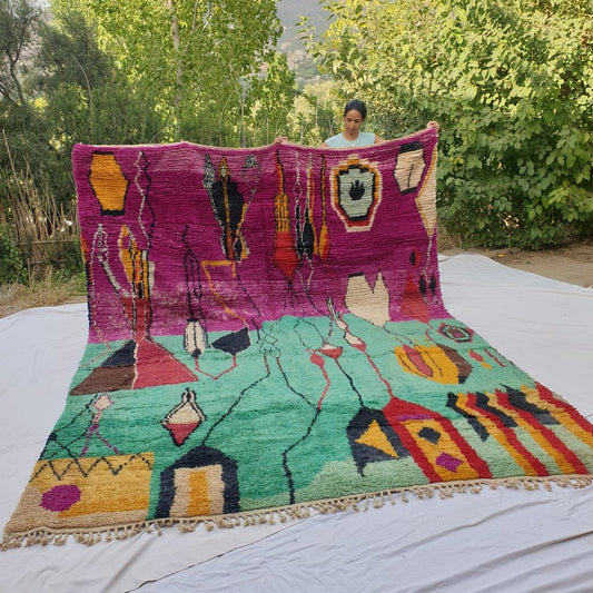 Nesadra | MOROCCAN RUG BOUJAD | Moroccan Berber Rug | Colorful Rug Moroccan Carpet | Authentic Handmade Berber Living room Rugs | 13x9'61 Ft | 396x293 cm - OunizZ