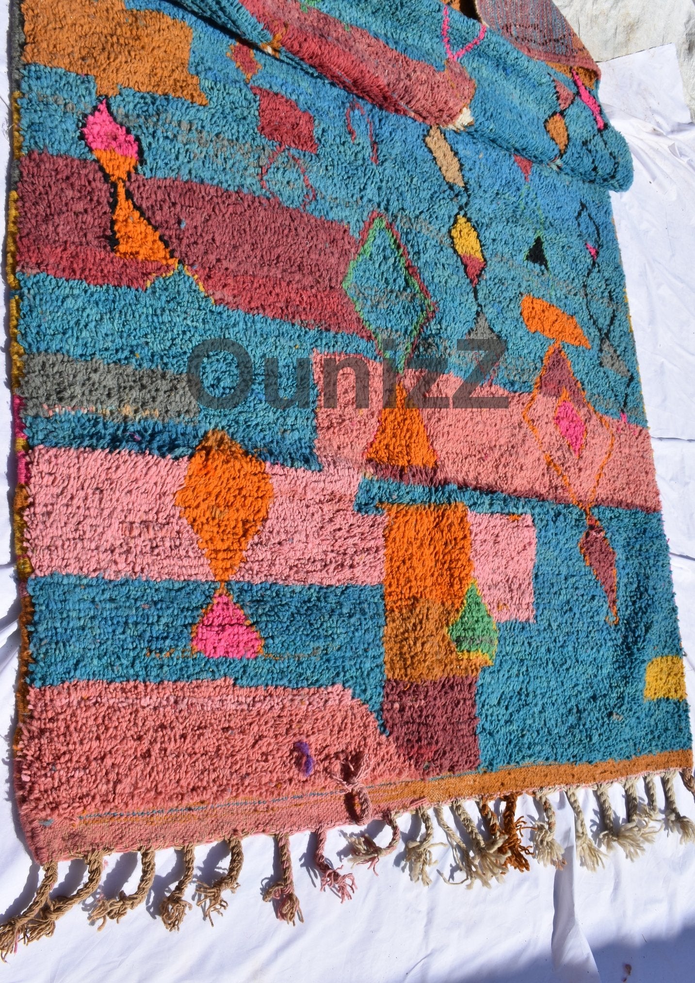 TAMELALT | 8'4x4'92 Ft | 256x150 cm | Moroccan Blue Rug | 100% wool handmade - OunizZ