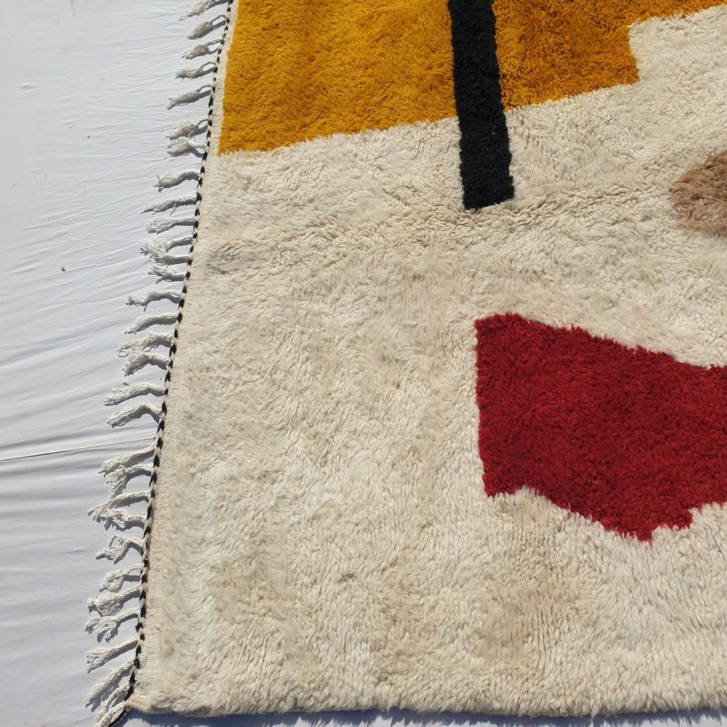 Wahida Moroccan Rug Beni Ourain White and Yellow Mustard | 9'80x6'80 Ft | 300x207 cm | 100% wool handmade - OunizZ